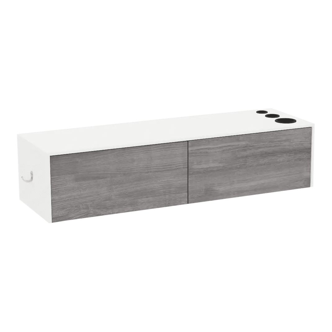 Glo Wall Mount Styling Station with Nestled Appliance Holder and Solid Surface Countertop (Cabinet Only) - Kaemark