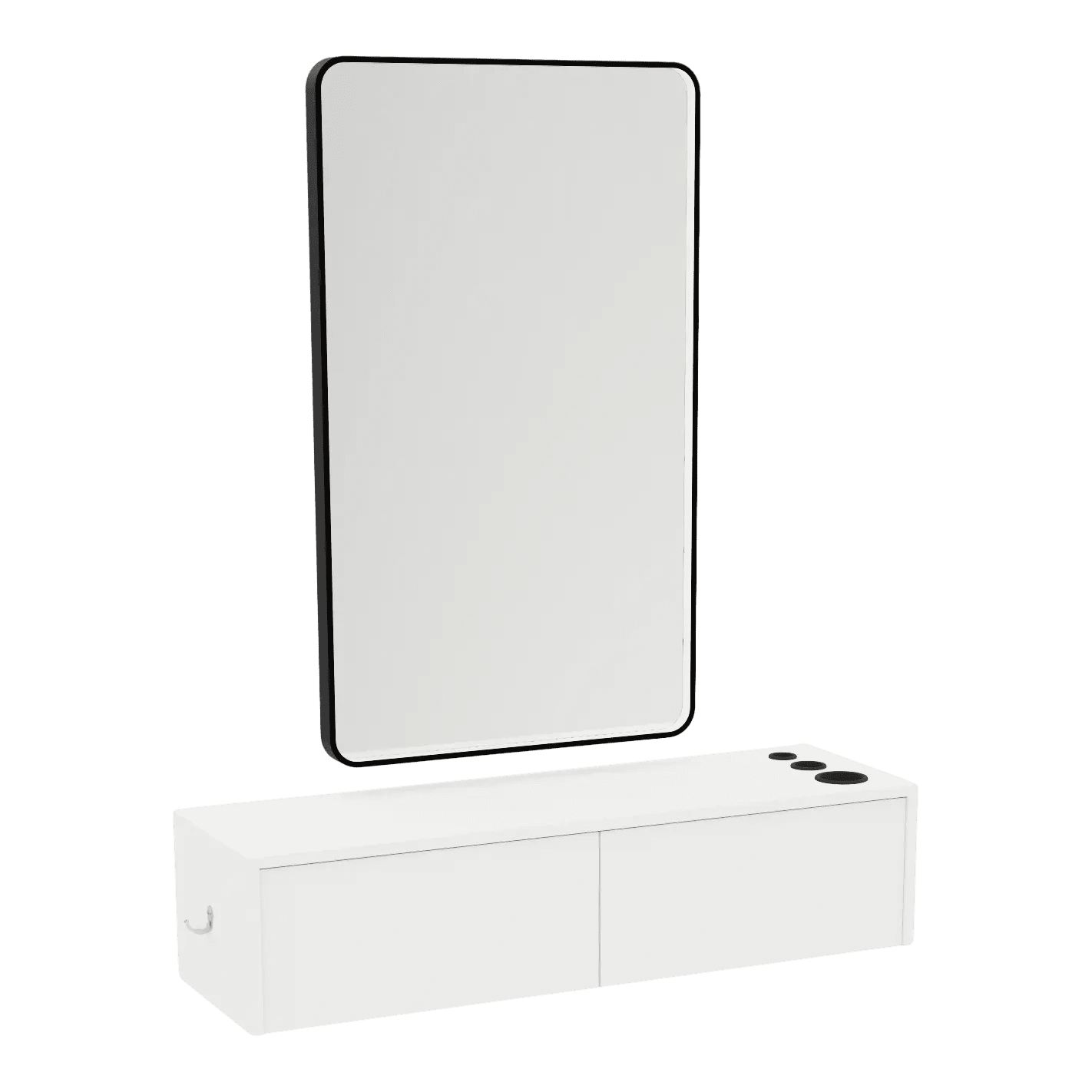 Glo Wall Mount Styling Station with Nestled Appliance Holder and Black Rectangle Westin Mirror - Kaemark