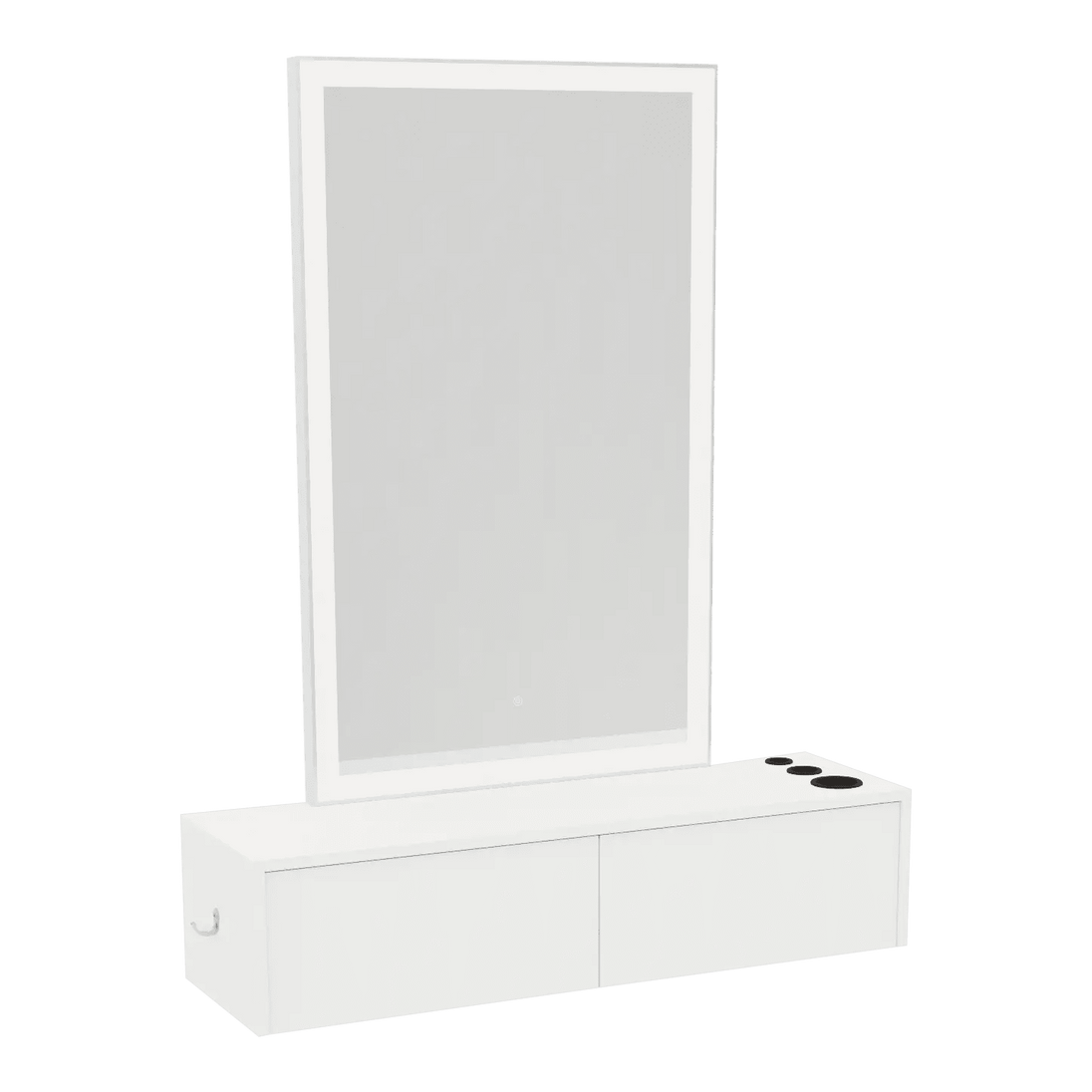 Glo Wall Mount Styling Station with Nestled Appliance Holder and Silver Rectangle Glo Mirror - Kaemark