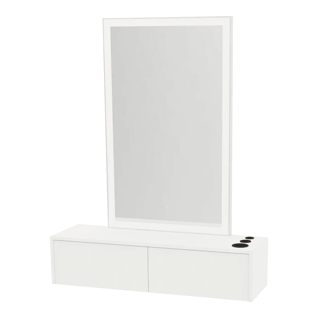 Glo Wall Mount Styling Station with Nestled Appliance Holder and Silver Rectangle Glo Mirror - Kaemark