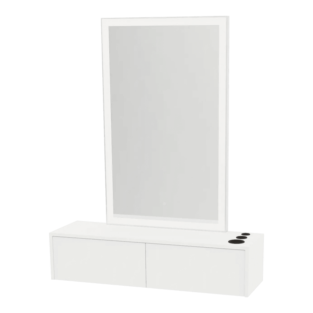 Glo Wall Mount Styling Station with Nestled Appliance Holder and Silver Rectangle Glo Mirror - Kaemark