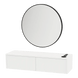 Glo Wall Mount Styling Station with Nestled Appliance Holder and Black Round Westin Mirror - Kaemark