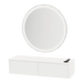 Glo Wall Mount Styling Station with Nestled Appliance Holder and Silver Round Glo Mirror - Kaemark