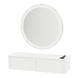 Glo Wall Mount Styling Station with Nestled Appliance Holder and Silver Round Glo Mirror - Kaemark