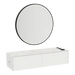 Glo Wall Mount Styling Station with Nestled Appliance Holder, Solid Surface Countertop, and Black Round Westin Mirror - Kaemark