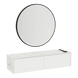 Glo Wall Mount Styling Station with Nestled Appliance Holder, Solid Surface Countertop, and Black Round Westin Mirror - Kaemark