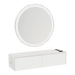 Glo Wall Mount Styling Station with Nestled Appliance Holder, Solid Surface Countertop, and Silver Round Glo Mirror - Kaemark