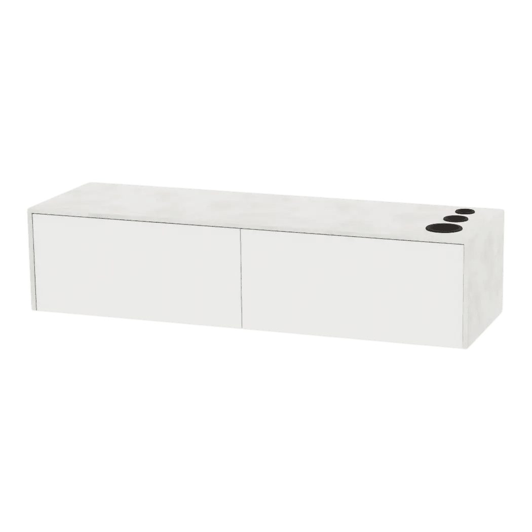 Glo Wall Mount Styling Station with Nestled Appliance Holder and Solid Surface Countertop (Cabinet Only) - Kaemark