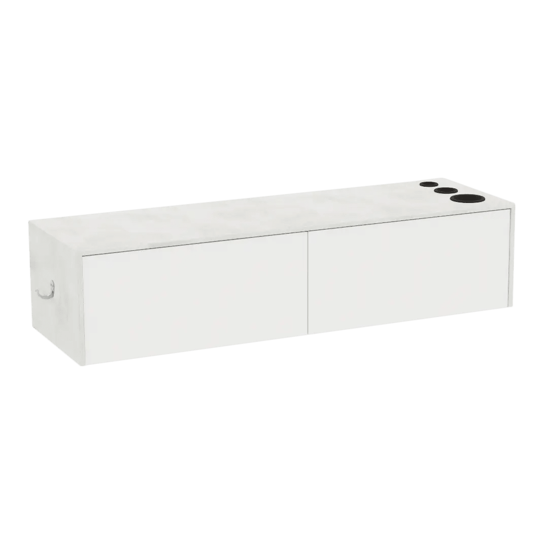 Glo Wall Mount Styling Station with Nestled Appliance Holder and Solid Surface Countertop (Cabinet Only) - Kaemark