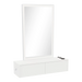 Glo Wall Mount Styling Station with Nestled Appliance Holder, Solid Surface Countertop, and Silver Rectangle Glo Mirror - Kaemark