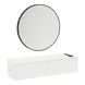Glo Wall Mount Styling Station with Nestled Appliance Holder, Solid Surface Countertop, and Black Round Westin Mirror - Kaemark