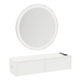 Glo Wall Mount Styling Station with Nestled Appliance Holder, Solid Surface Countertop, and Silver Round Glo Mirror - Kaemark