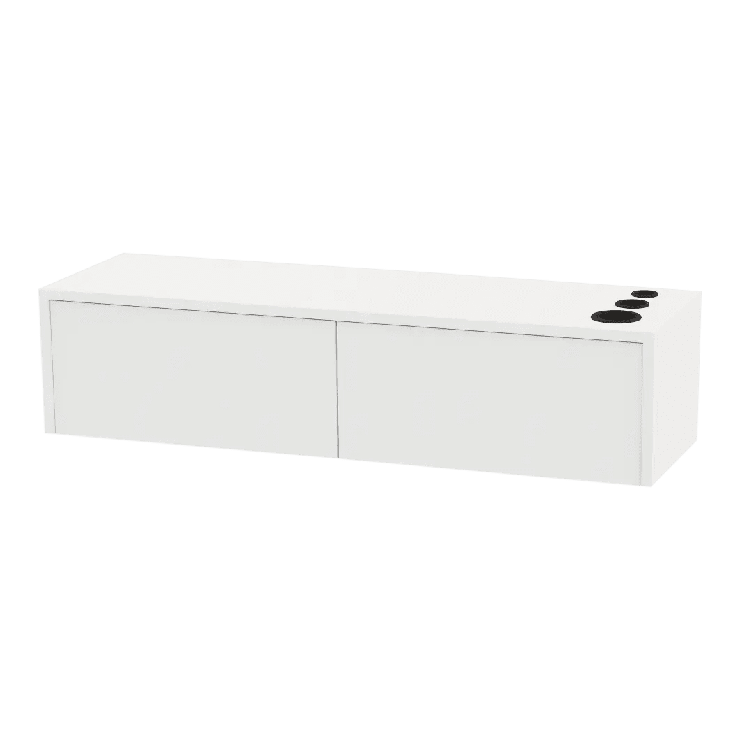 Glo Wall Mount Styling Station with Nestled Appliance Holder and Solid Surface Countertop (Cabinet Only) - Kaemark