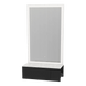 Glo Wall Mount Styling Station with Concealed Appliance Holder, Solid Surface Countertop, and Silver Rectangle Glo Mirror - Kaemark