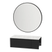 Glo Wall Mount Styling Station with Concealed Appliance Holder, Solid Surface Countertop, and Black Round Westin Mirror - Kaemark