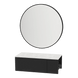 Glo Wall Mount Styling Station with Concealed Appliance Holder, Solid Surface Countertop, and Black Round Westin Mirror - Kaemark