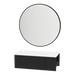Glo Wall Mount Styling Station with Concealed Appliance Holder, Solid Surface Countertop, and Black Round Westin Mirror - Kaemark
