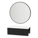 Glo Wall Mount Styling Station with Concealed Appliance Holder, Solid Surface Countertop, and Black Round Westin Mirror - Kaemark