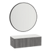Glo Wall Mount Styling Station with Concealed Appliance Holder, Solid Surface Countertop, and Black Round Westin Mirror - Kaemark