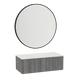 Glo Wall Mount Styling Station with Concealed Appliance Holder, Solid Surface Countertop, and Black Round Westin Mirror - Kaemark