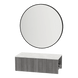 Glo Wall Mount Styling Station with Concealed Appliance Holder, Solid Surface Countertop, and Black Round Westin Mirror - Kaemark