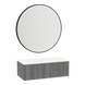 Glo Wall Mount Styling Station with Concealed Appliance Holder, Solid Surface Countertop, and Black Round Westin Mirror - Kaemark