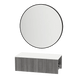 Glo Wall Mount Styling Station with Concealed Appliance Holder, Solid Surface Countertop, and Black Round Westin Mirror - Kaemark