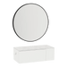 Glo Wall Mount Styling Station with Concealed Appliance Holder, Solid Surface Countertop, and Black Round Westin Mirror - Kaemark