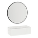 Glo Wall Mount Styling Station with Concealed Appliance Holder, Solid Surface Countertop, and Black Round Westin Mirror - Kaemark