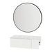 Glo Wall Mount Styling Station with Concealed Appliance Holder, Solid Surface Countertop, and Black Round Westin Mirror - Kaemark