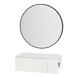 Glo Wall Mount Styling Station with Concealed Appliance Holder, Solid Surface Countertop, and Black Round Westin Mirror - Kaemark