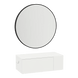 Glo Wall Mount Styling Station with Concealed Appliance Holder, Solid Surface Countertop, and Black Round Westin Mirror - Kaemark