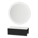 Glo Wall Mount Styling Station with Concealed Appliance Holder, Solid Surface Countertop, and Silver Round Glo Mirror - Kaemark