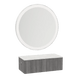 Glo Wall Mount Styling Station with Concealed Appliance Holder, Solid Surface Countertop, and Silver Round Glo Mirror - Kaemark