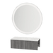 Glo Wall Mount Styling Station with Concealed Appliance Holder, Solid Surface Countertop, and Silver Round Glo Mirror - Kaemark