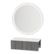 Glo Wall Mount Styling Station with Concealed Appliance Holder, Solid Surface Countertop, and Silver Round Glo Mirror - Kaemark