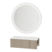 Glo Wall Mount Styling Station with Concealed Appliance Holder, Solid Surface Countertop, and Silver Round Glo Mirror - Kaemark