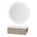 Glo Wall Mount Styling Station with Concealed Appliance Holder, Solid Surface Countertop, and Silver Round Glo Mirror - Kaemark