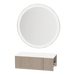 Glo Wall Mount Styling Station with Concealed Appliance Holder, Solid Surface Countertop, and Silver Round Glo Mirror - Kaemark