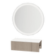 Glo Wall Mount Styling Station with Concealed Appliance Holder, Solid Surface Countertop, and Silver Round Glo Mirror - Kaemark