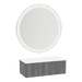 Glo Wall Mount Styling Station with Concealed Appliance Holder, Solid Surface Countertop, and Silver Round Glo Mirror - Kaemark