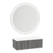 Glo Wall Mount Styling Station with Concealed Appliance Holder, Solid Surface Countertop, and Silver Round Glo Mirror - Kaemark