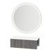 Glo Wall Mount Styling Station with Concealed Appliance Holder, Solid Surface Countertop, and Silver Round Glo Mirror - Kaemark