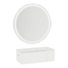 Glo Wall Mount Styling Station with Concealed Appliance Holder, Solid Surface Countertop, and Silver Round Glo Mirror - Kaemark