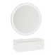 Glo Wall Mount Styling Station with Concealed Appliance Holder, Solid Surface Countertop, and Silver Round Glo Mirror - Kaemark