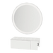 Glo Wall Mount Styling Station with Concealed Appliance Holder, Solid Surface Countertop, and Silver Round Glo Mirror - Kaemark