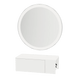 Glo Wall Mount Styling Station with Concealed Appliance Holder, Solid Surface Countertop, and Silver Round Glo Mirror - Kaemark