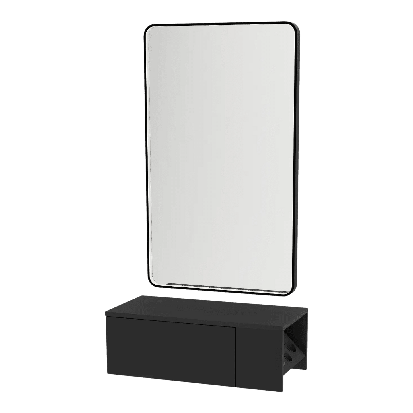 Glo Wall Mount Styling Station with Concealed Appliance Holder and Black Rectangle Westin Mirror - Kaemark