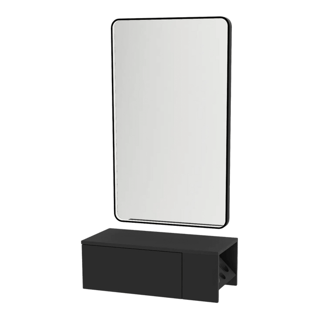 Glo Wall Mount Styling Station with Concealed Appliance Holder and Black Rectangle Westin Mirror - Kaemark