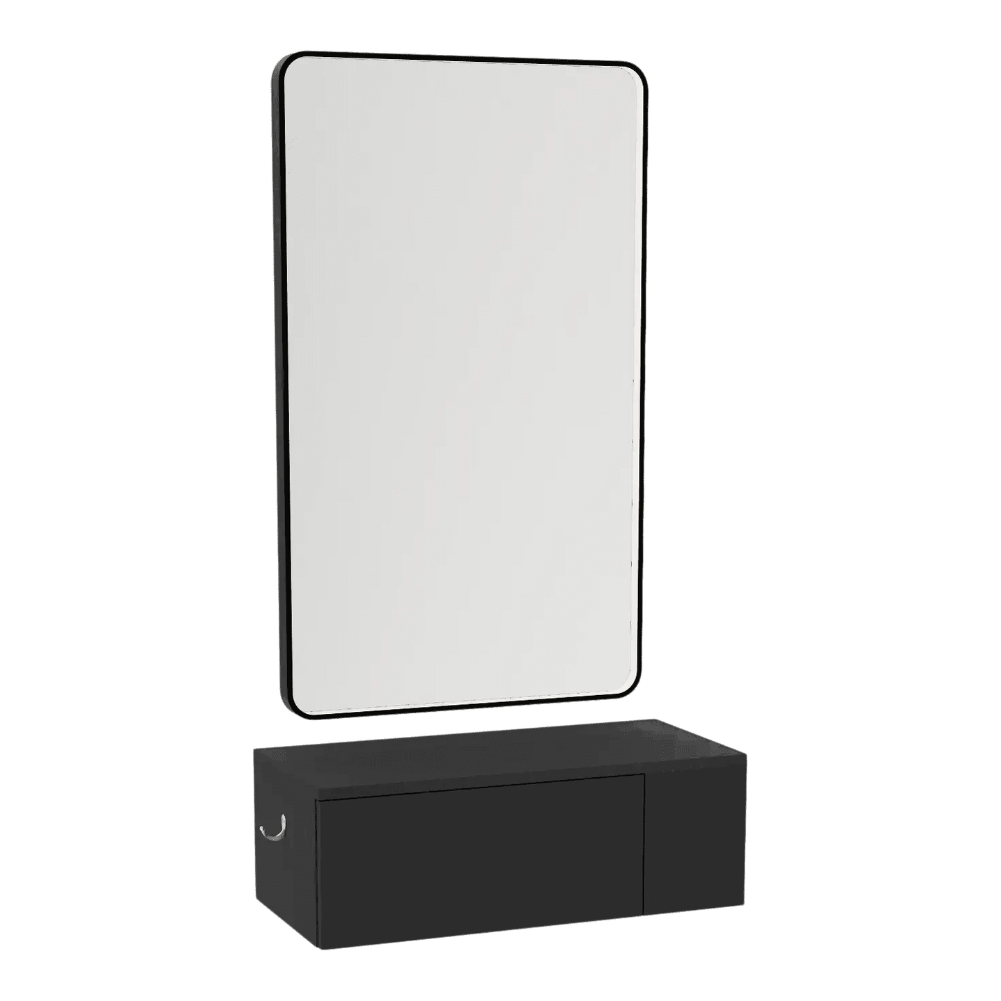 Glo Wall Mount Styling Station with Concealed Appliance Holder and Black Rectangle Westin Mirror - Kaemark